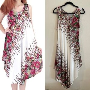 Romchard Women's Midi Dress Medium White Boho Colorful Floral Hippie Bohemian